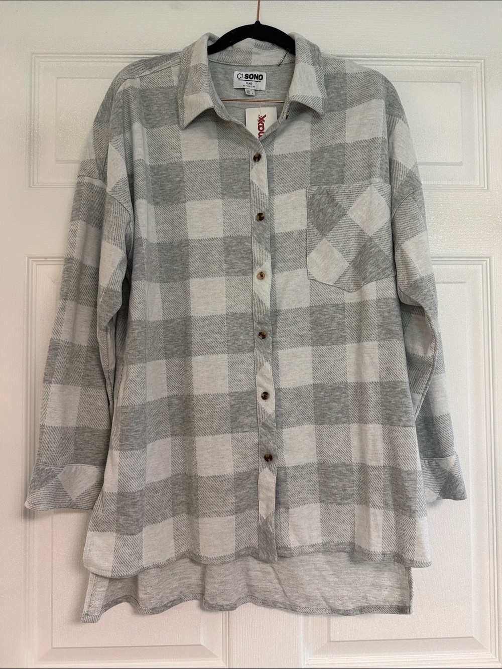 Ci Sono Gray and White Plaid Button-Down Shirt